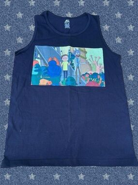 mens Navy Graphic Tank Top with Cartoon Print